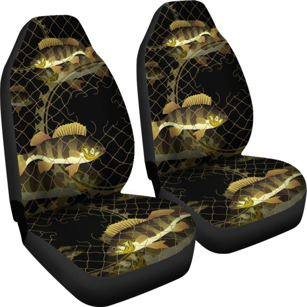 Yellow Perch In The Net Fishing Car Seat Covers 182417 - YourCarButBetter