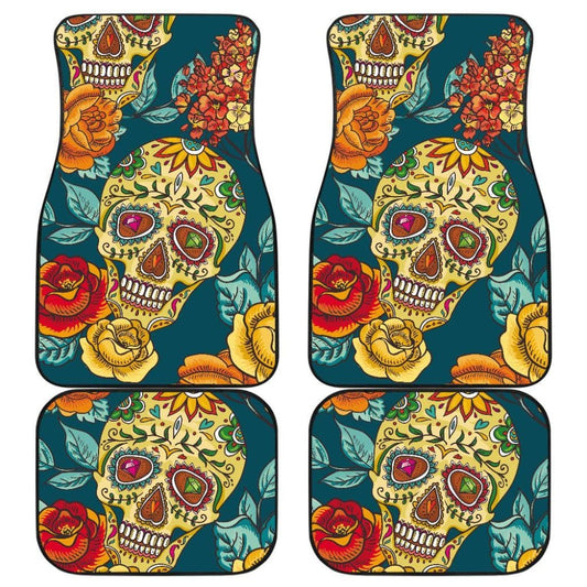 2 Pcs - Day Of The Dead Sugar Skulls Car Mats 101819 - YourCarButBetter