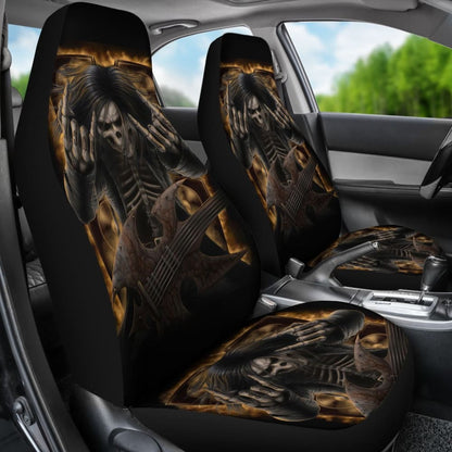 2 Pcs Floral Sugar Skull Day Of The Dead Skull Car Seat Covers 101819 - YourCarButBetter