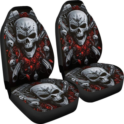 2 Pcs Gothic Biker Skull Car Seat Covers 101819 - YourCarButBetter