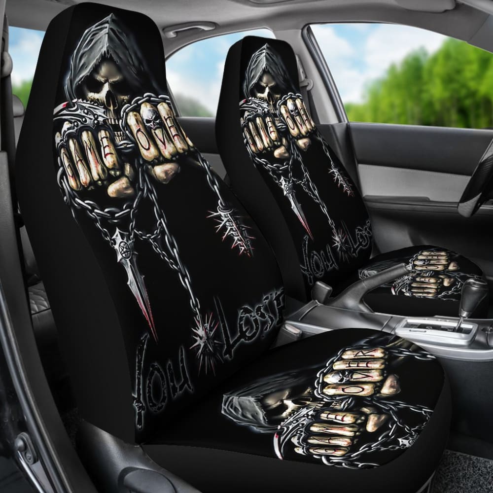 2 Pcs Gothic Game Over Skull Car Seat Covers 101819 - YourCarButBetter