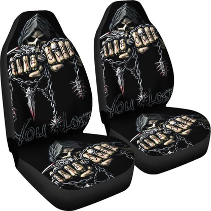 2 Pcs Gothic Game Over Skull Car Seat Covers 101819 - YourCarButBetter