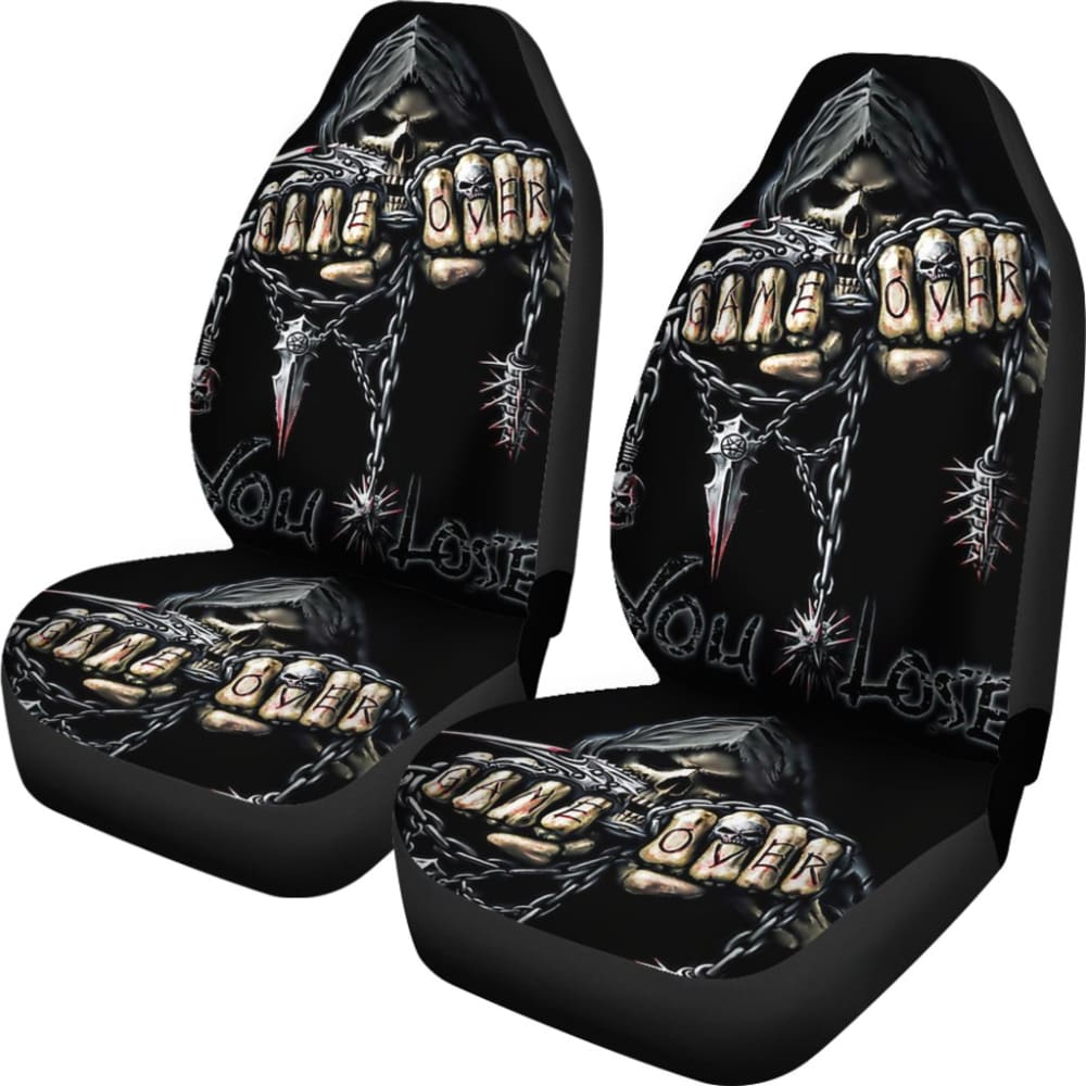 2 Pcs Gothic Game Over Skull Car Seat Covers 101819 - YourCarButBetter