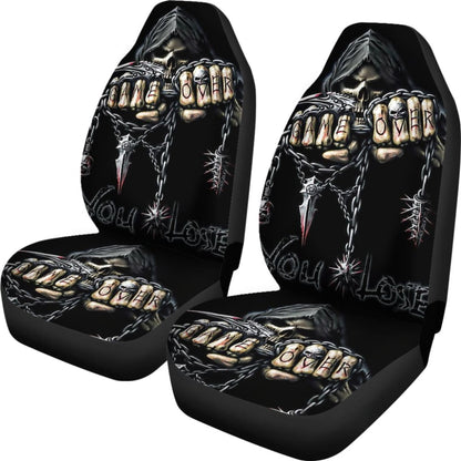 2 Pcs Gothic Game Over Skull Car Seat Covers 101819 - YourCarButBetter