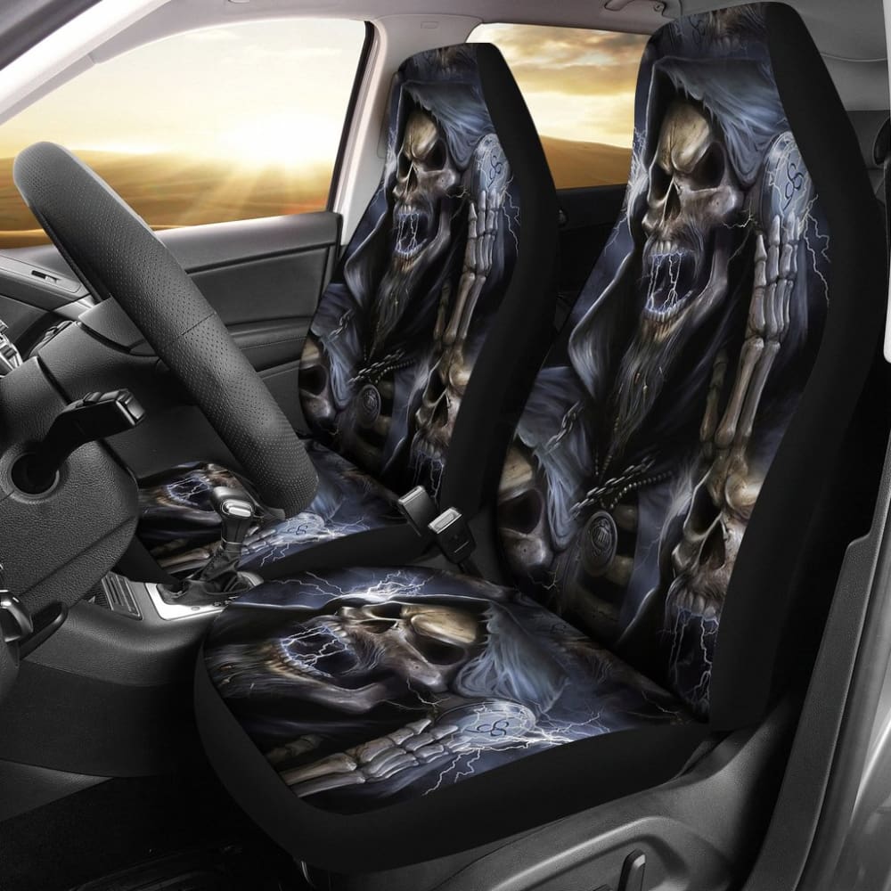 2 Pcs Gothic Grim Reaper Skull Car Seat Covers 101819 - YourCarButBetter