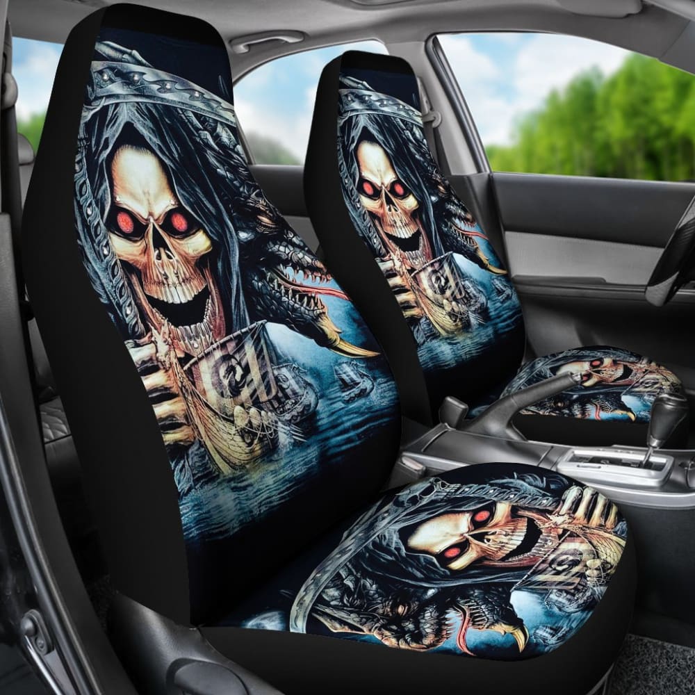 2 Pcs Gothic Skull Car Seat Covers 101819 - YourCarButBetter