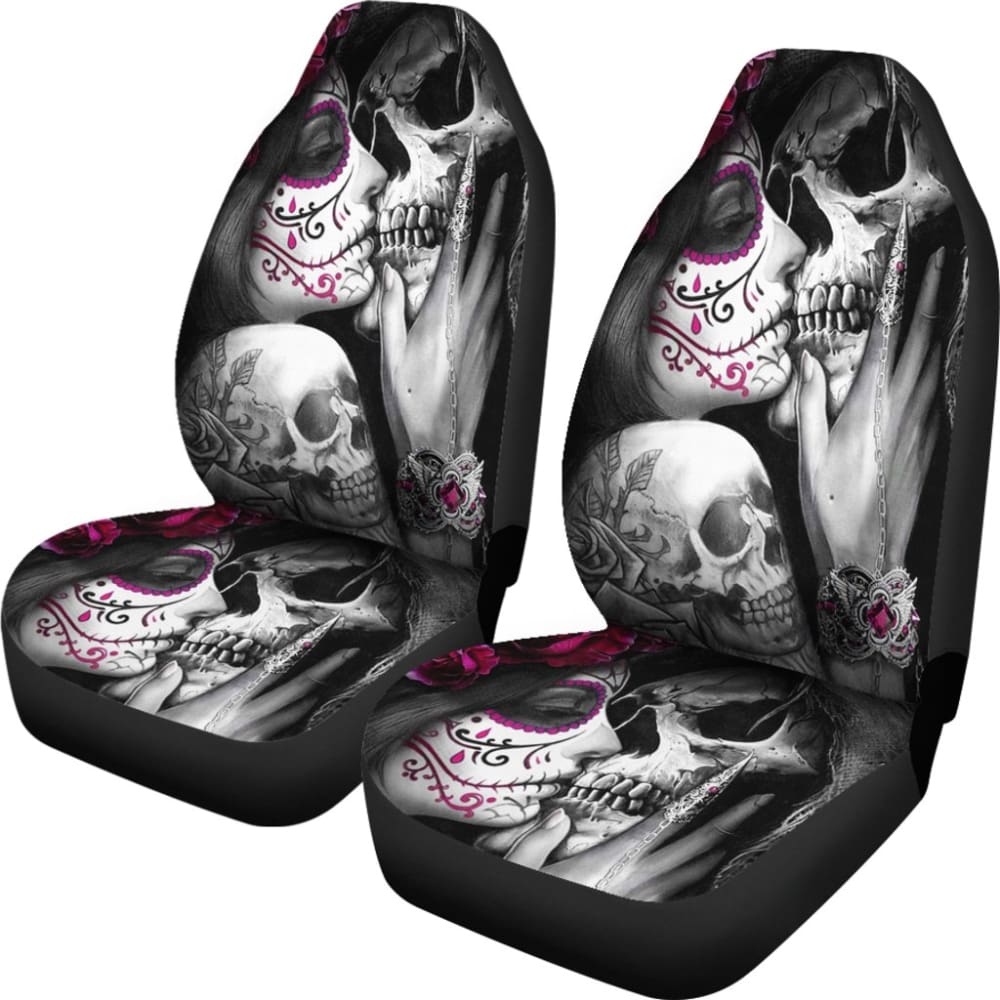 2 Pcs Skull Girl Kiss Grim Reaper Car Seat Covers 101819 - YourCarButBetter