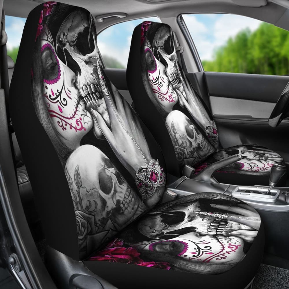 2 Pcs Skull Girl Kiss Grim Reaper Car Seat Covers 101819 - YourCarButBetter