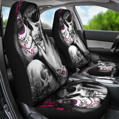 2 Pcs Skull Girl Kiss Grim Reaper Car Seat Covers 101819 - YourCarButBetter