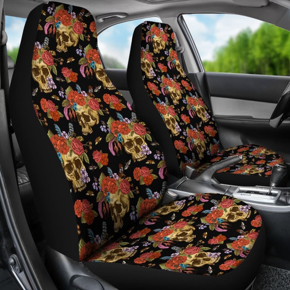 2 Pcs - Skull Gothic Horror Grim Reaper Skull Car Seat Covers 101819 - YourCarButBetter