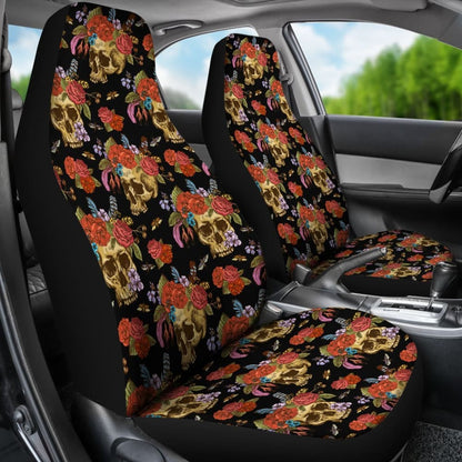 2 Pcs - Skull Gothic Horror Grim Reaper Skull Car Seat Covers 101819 - YourCarButBetter