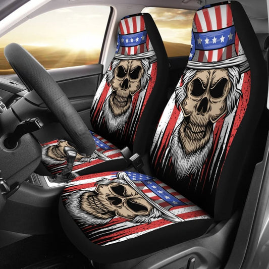 2 Pcs - Skull Gothic Horror Grim Reaper Skull Car Seat Covers 101819 - YourCarButBetter