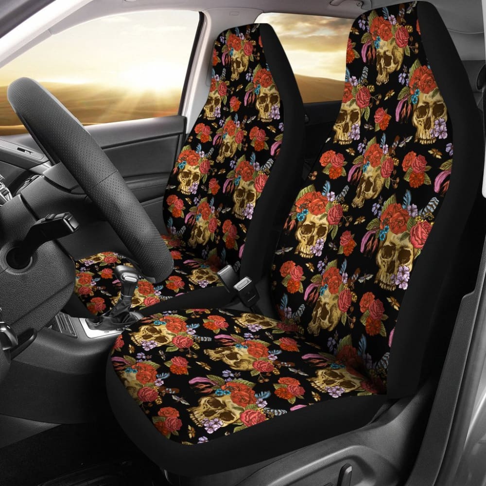 2 Pcs - Skull Gothic Horror Grim Reaper Skull Car Seat Covers 101819 - YourCarButBetter