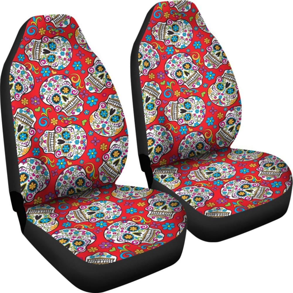 2 Pcs Sugar Skull Car Seat Covers 101819 - YourCarButBetter