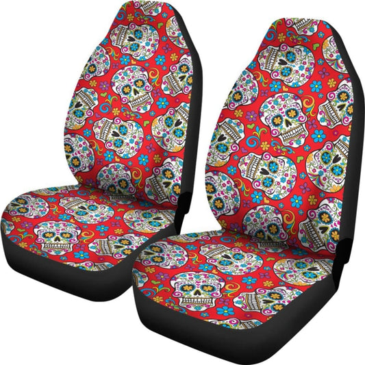 2 Pcs Sugar Skull Car Seat Covers 101819 - YourCarButBetter