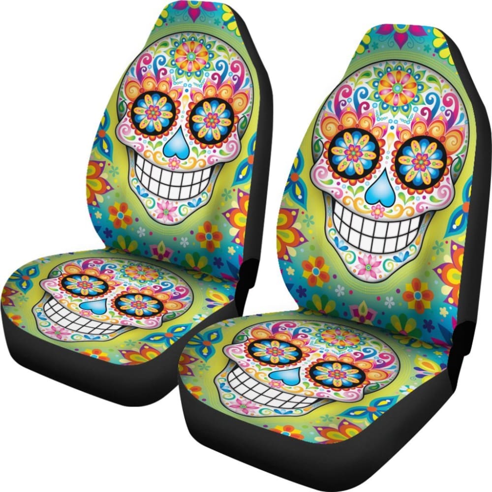 2 Pcs Sugar Skullgothic Skull Car Seat Covers 101819 - YourCarButBetter