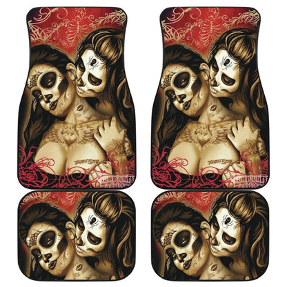 4 Pcs Beautiful Girl Sugar Skulls Car Mats 101819 - YourCarButBetter