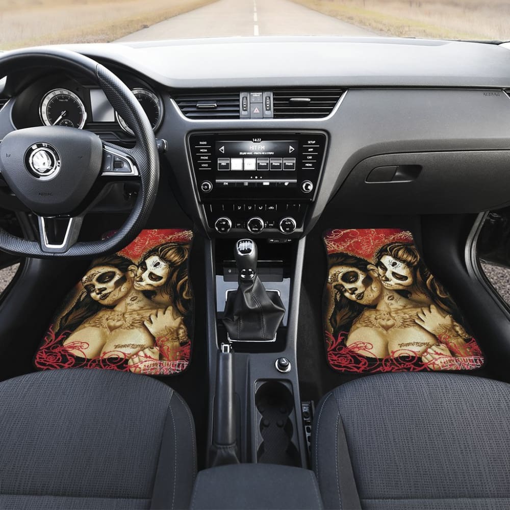 4 Pcs Beautiful Girl Sugar Skulls Car Mats 101819 - YourCarButBetter