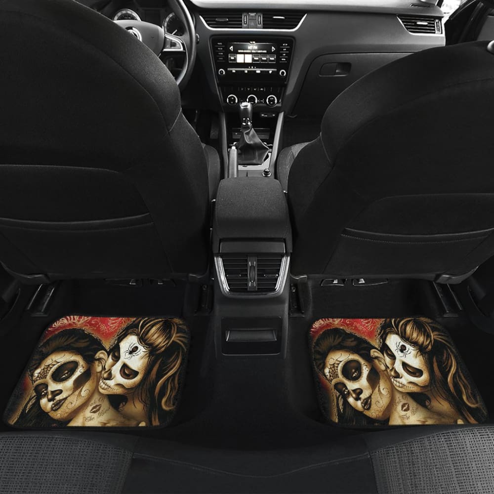 4 Pcs Beautiful Girl Sugar Skulls Car Mats 101819 - YourCarButBetter