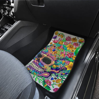4 Pcs Floral Sugar Skull Car Mat 101819 - YourCarButBetter