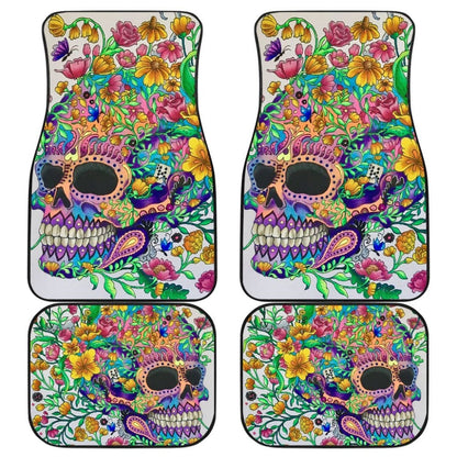 4 Pcs Floral Sugar Skull Car Mat 101819 - YourCarButBetter