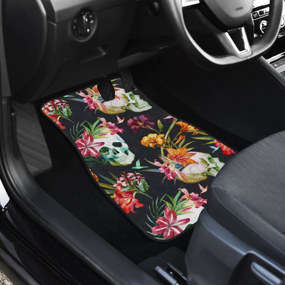 4 Pcs Floral Sugar Skull Car Mat 101819 - YourCarButBetter