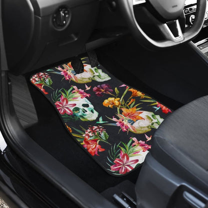 4 Pcs Floral Sugar Skull Car Mat 101819 - YourCarButBetter