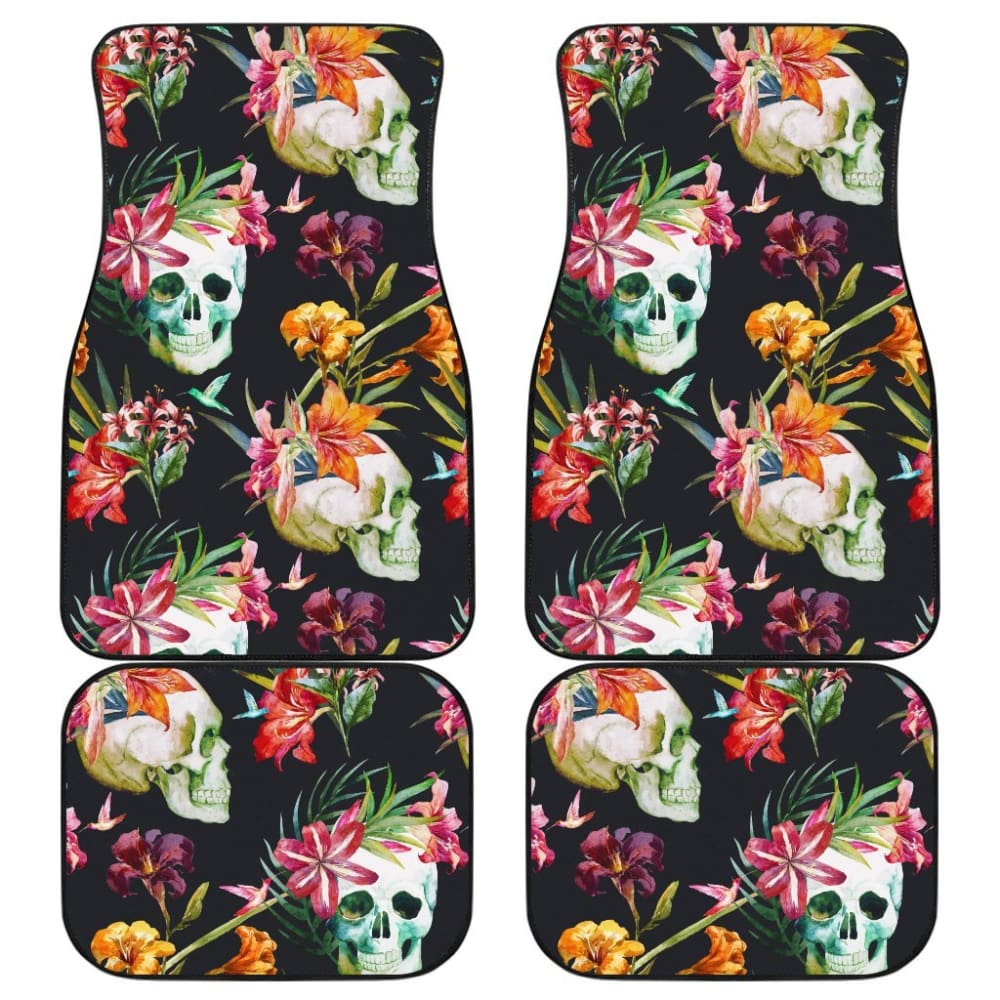 4 Pcs Floral Sugar Skull Car Mat 101819 - YourCarButBetter