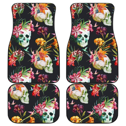 4 Pcs Floral Sugar Skull Car Mat 101819 - YourCarButBetter