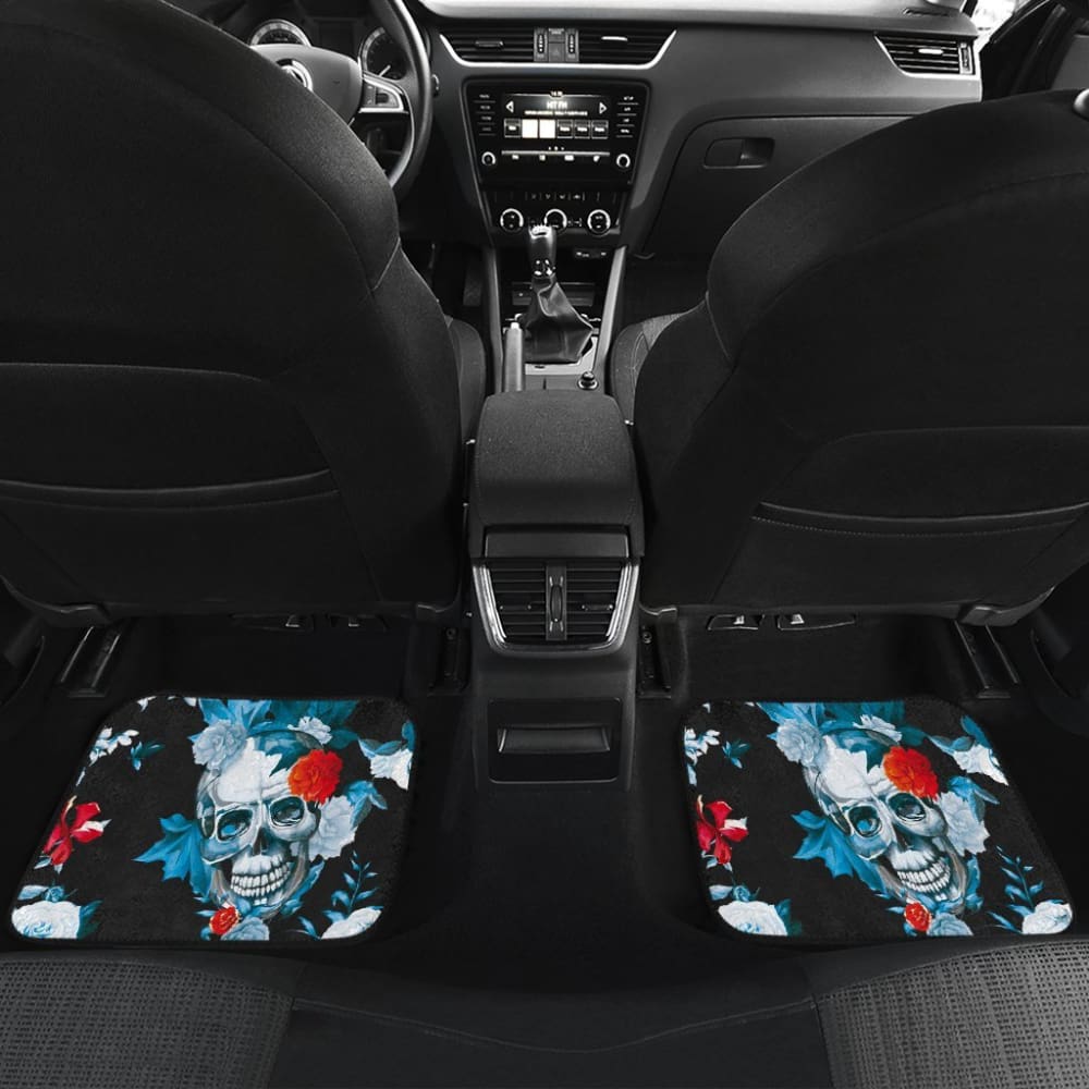 4 Pcs Floral Sugar Skull Car Mat 101819 - YourCarButBetter
