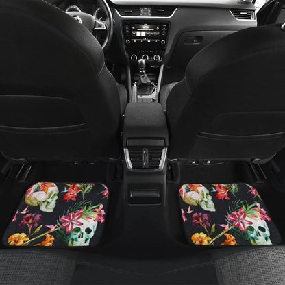 4 Pcs Floral Sugar Skull Car Mat 101819 - YourCarButBetter
