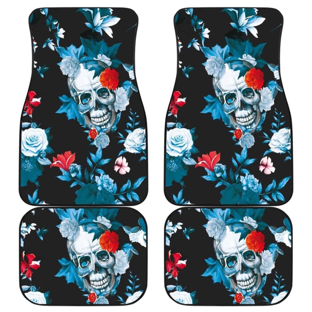4 Pcs Floral Sugar Skull Car Mat 101819 - YourCarButBetter