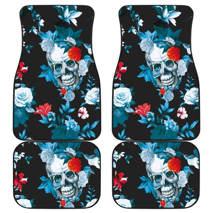 4 Pcs Floral Sugar Skull Car Mat 101819 - YourCarButBetter