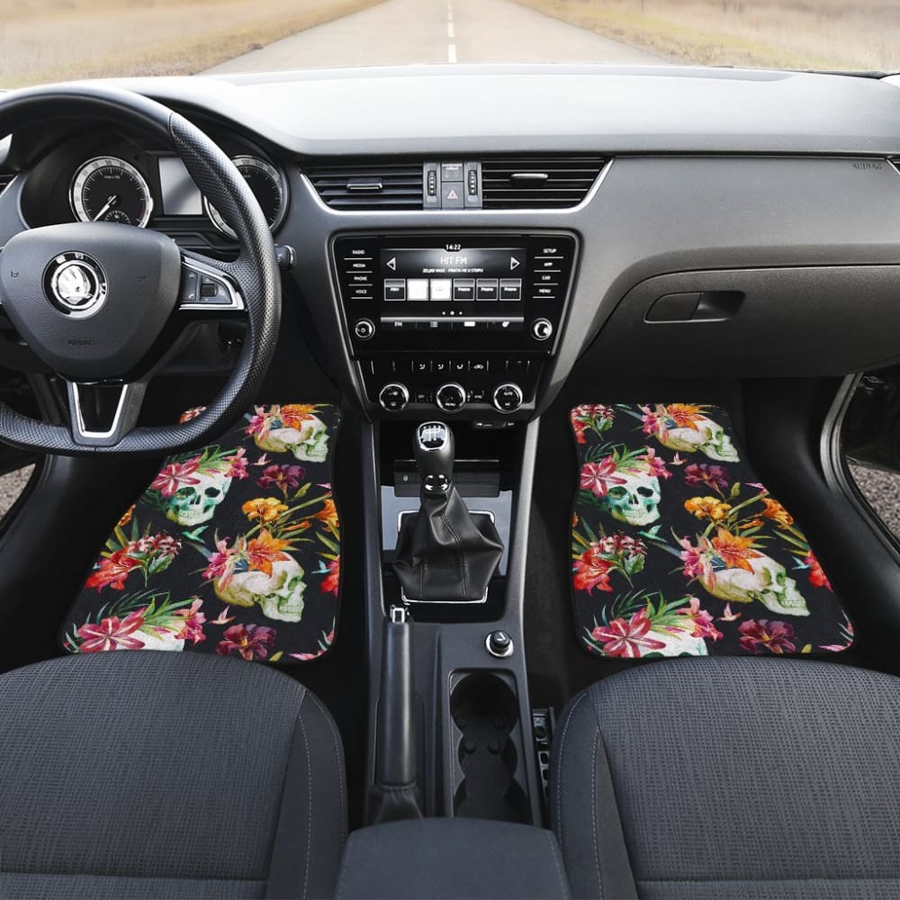 4 Pcs Floral Sugar Skull Car Mat 101819 - YourCarButBetter
