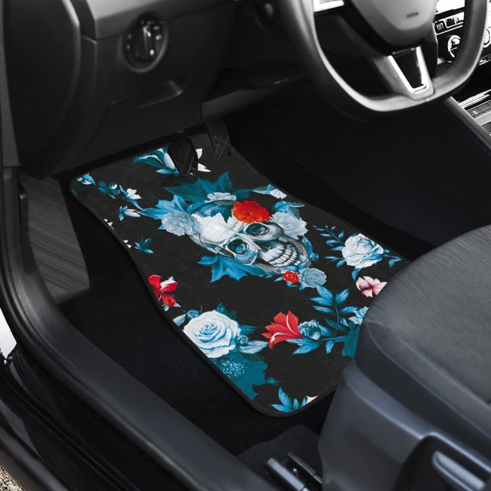 4 Pcs Floral Sugar Skull Car Mat 101819 - YourCarButBetter