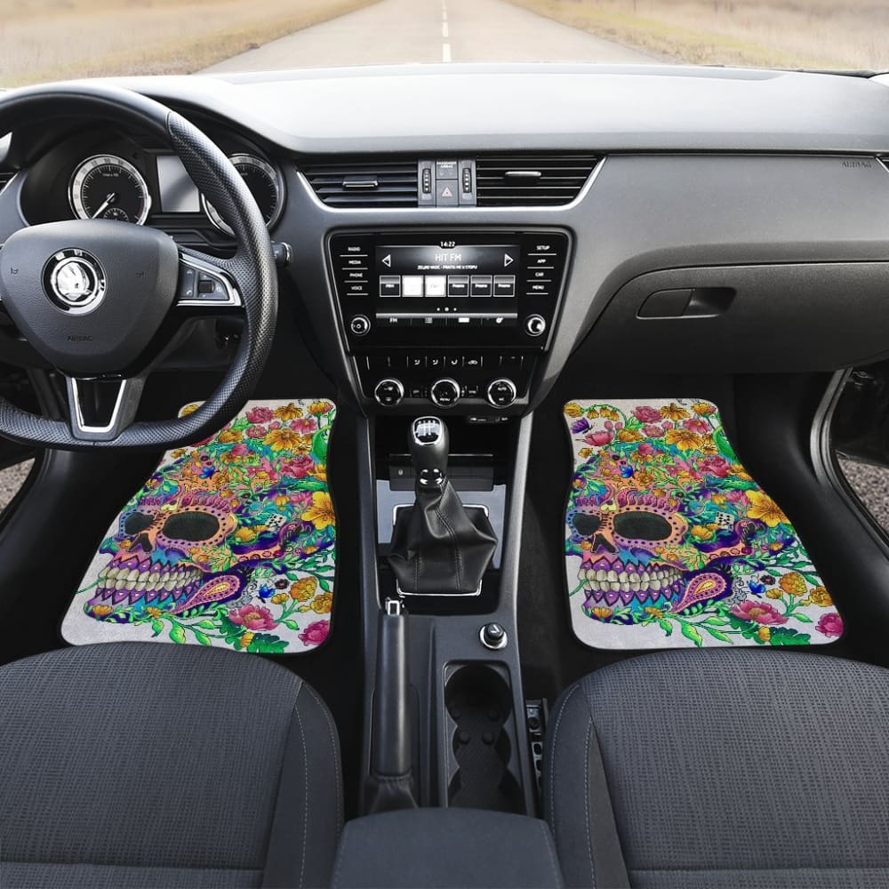 4 Pcs Floral Sugar Skull Car Mat 101819 - YourCarButBetter