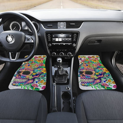 4 Pcs Floral Sugar Skull Car Mat 101819 - YourCarButBetter