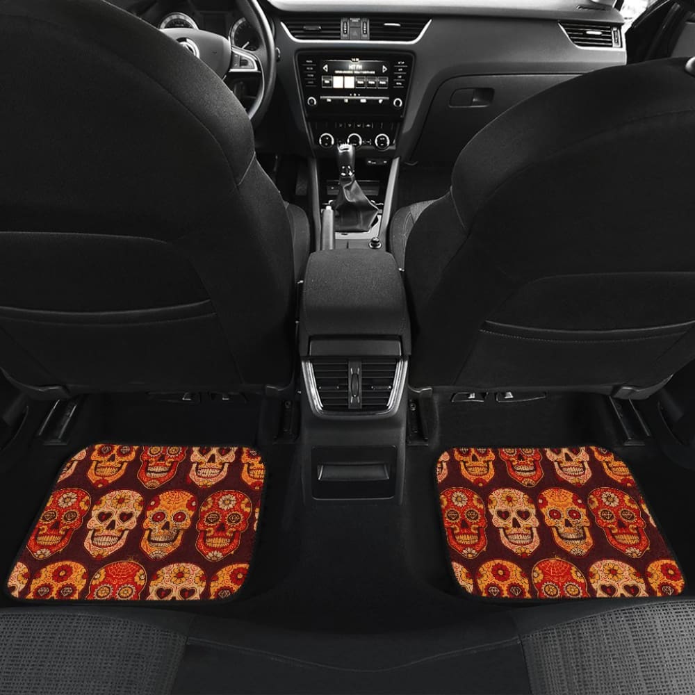 4 Pcs Floral Sugar Skull Car Mats 101819 - YourCarButBetter