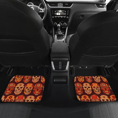 4 Pcs Floral Sugar Skull Car Mats 101819 - YourCarButBetter