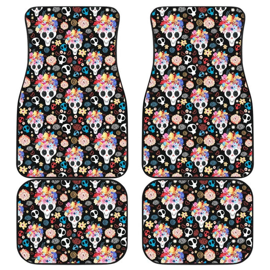 4 Pcs Floral Sugar Skull Car Mats 101819 - YourCarButBetter
