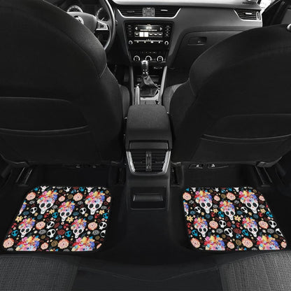4 Pcs Floral Sugar Skull Car Mats 101819 - YourCarButBetter