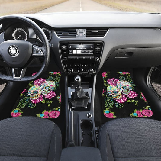 4 Pcs Sugar Skull Car Mats - Day Of The Dead Car Mats 101819 - YourCarButBetter