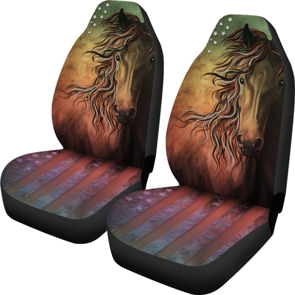 Abstract Horse Usa Flag -Universal Front Seat Covers Protection Decoration 184610 - YourCarButBetter