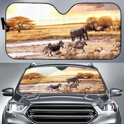 African Savanna African Elephants Zebras Deers 4K 8K Car Sun Shade 172609 - YourCarButBetter