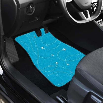 Airplane Destinations Blue Background Front And Back Car Mats 194013 - YourCarButBetter