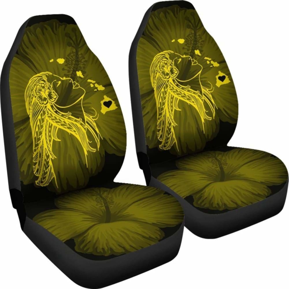 Alohawaii Car Seat Covers - Hawaii Hula Girl Hibiscus Map Yellow - 232125 - YourCarButBetter
