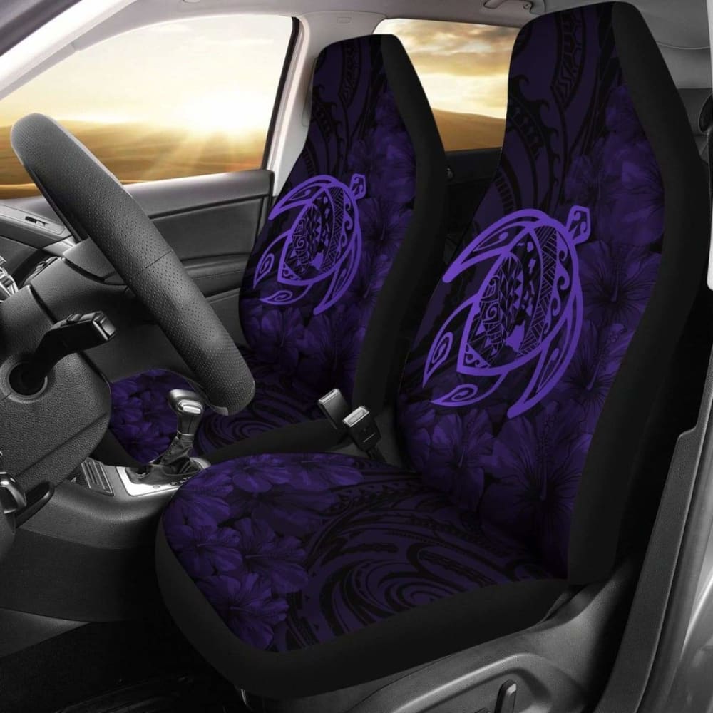 Alohawaii Car Seat Covers - Hawaii Turtle Map Hibiscus Poly Purple - New Awesome 091114 - YourCarButBetter
