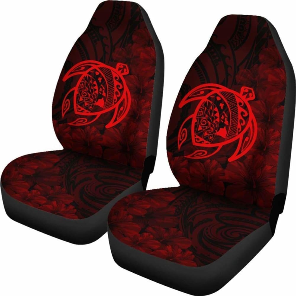 Alohawaii Car Seat Covers - Hawaii Turtle Map Hibiscus Poly Red - New Awesome 091114 - YourCarButBetter