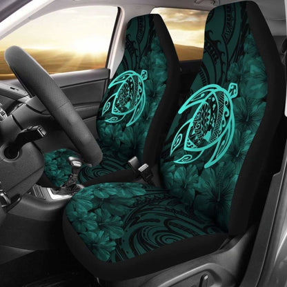Alohawaii Car Seat Covers - Hawaii Turtle Map Hibiscus Poly Turquoise - New Awesome 091114 - YourCarButBetter