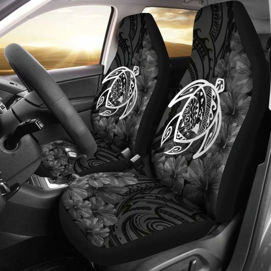 Alohawaii Car Seat Covers - Hawaii Turtle Map Hibiscus Poly White - New Awesome 091114 - YourCarButBetter